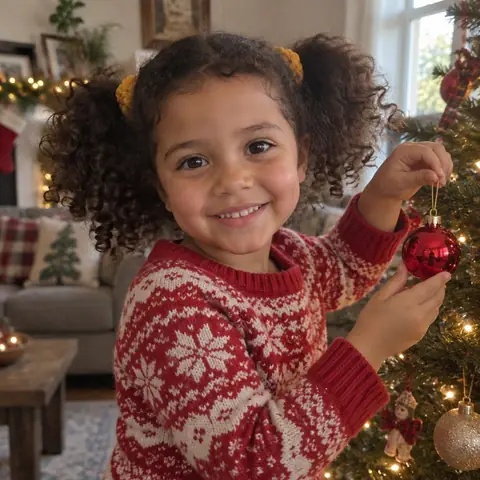Sample photo: Tavi hanging an ornament on the tree