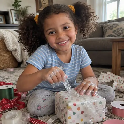 Sample photo: Tavi wrapping gifts