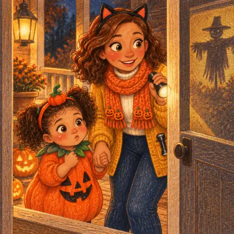 Tavi and Mom at the screen door as something creaks inside