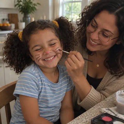 Sample photo: Mom painting whiskers on Tavi's face