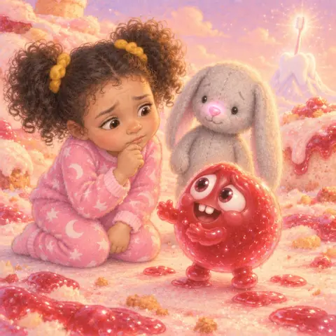 Jampuff the Sugar Bug pleading with Tavi while Floppy looks on
