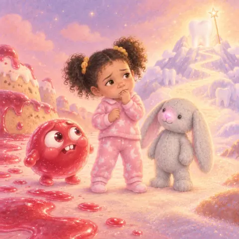 Tavi thinking hard, chin in hand, beside Jampuff and Floppy
