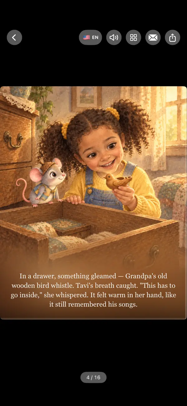 TaleHive app: a storybook page with Tavi and a mouse named Pip