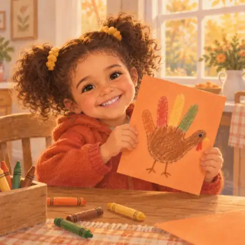 Tavi coloring the turkey feathers red, yellow, and brown