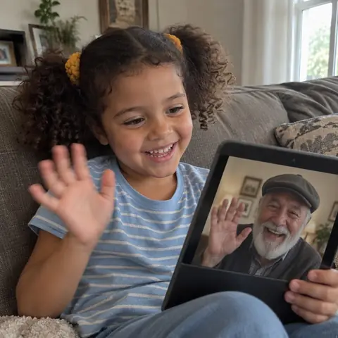 Sample photo: Tavi on a video call with Grandpa